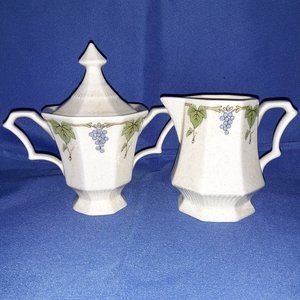 Vintage Nikko Creamer & Sugar Set Classic Collection Leaves & Grapes Marked